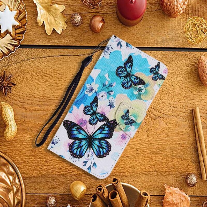 Patte pénztárca tok Samsung Galaxy A22 4G - kék pillangókhoz