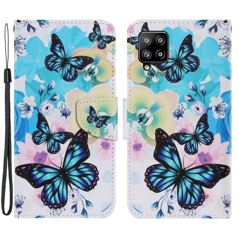 Patte pénztárca tok Samsung Galaxy A22 4G - kék pillangókhoz