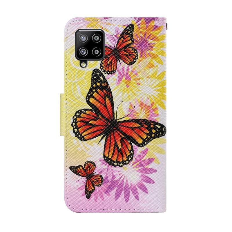 Patte pénztárca tok Samsung Galaxy A22 4G - narancssárga pillangókhoz