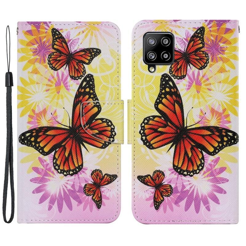 Patte pénztárca tok Samsung Galaxy A22 4G - narancssárga pillangókhoz