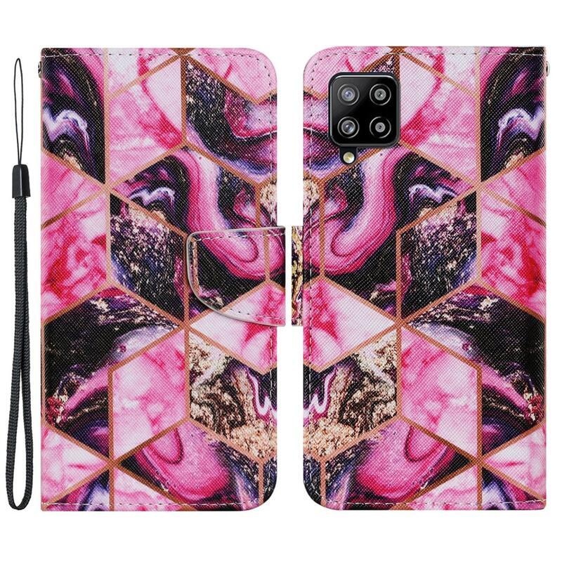 Patte pénztárca tok Samsung Galaxy A22 4G - rózsaszín geometriai formák