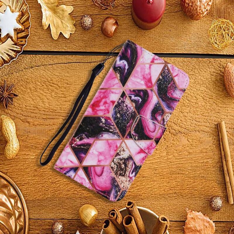 Patte pénztárca tok Samsung Galaxy A22 4G - rózsaszín geometriai formák
