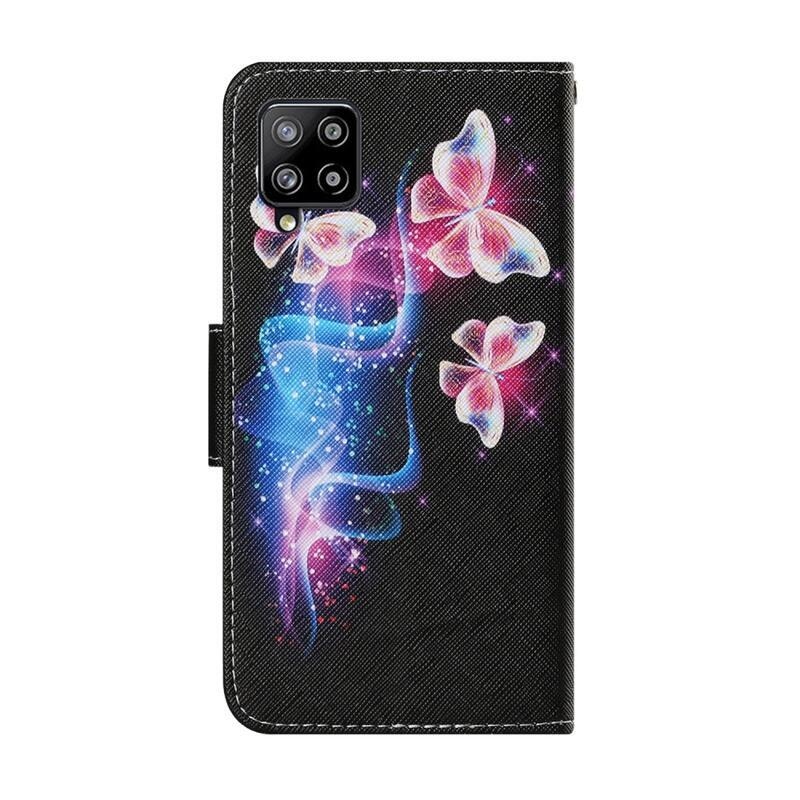 Patte pénztárca tok Samsung Galaxy A22 4G - rózsaszín és kék neon pillangókhoz