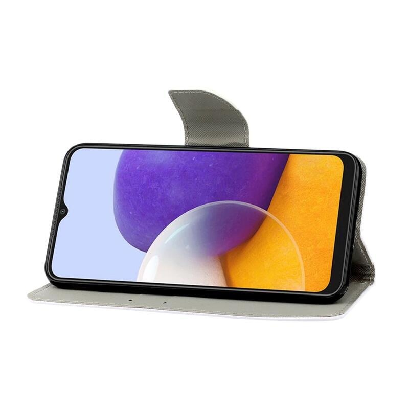 Patte pénztárca tok Samsung Galaxy A22 4G - rózsaszín és kék neon pillangókhoz