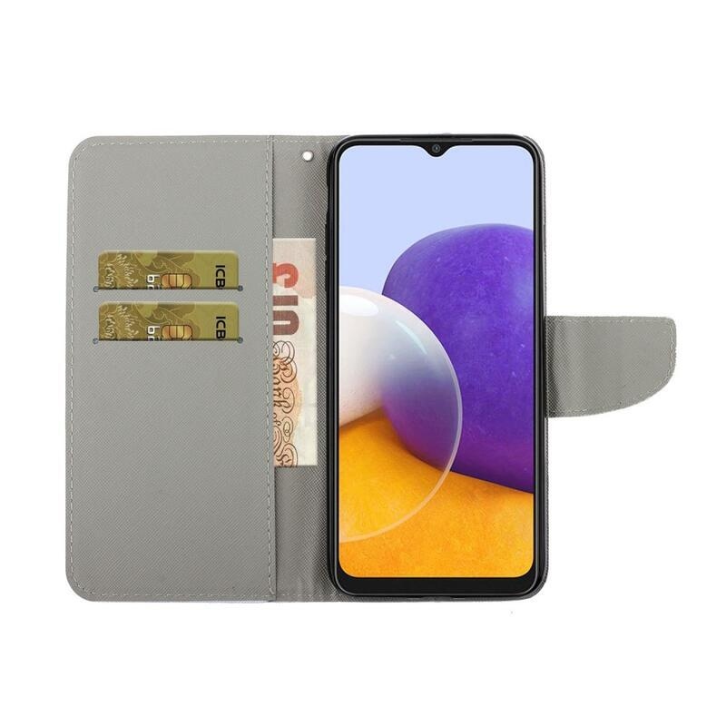Patte pénztárca tok Samsung Galaxy A22 4G - rózsaszín és kék neon pillangókhoz