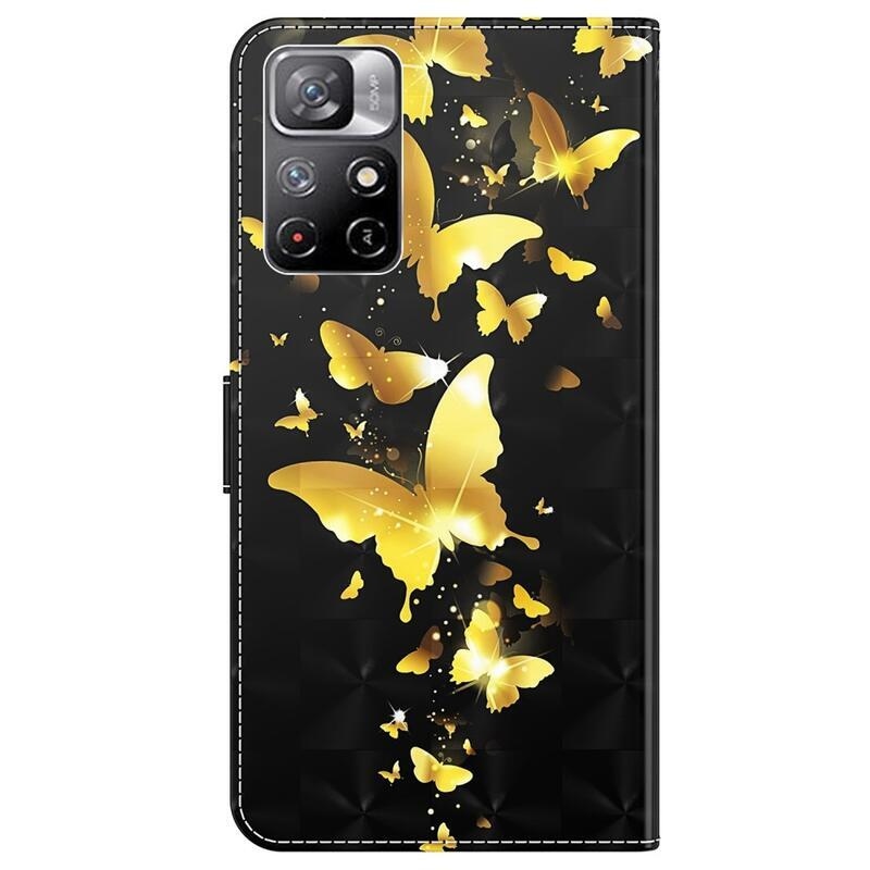 Nyomtatott pénztárca tok Xiaomi Poco M4 Pro 5G/Redmi Note 11S 5G - arany lepkékhez