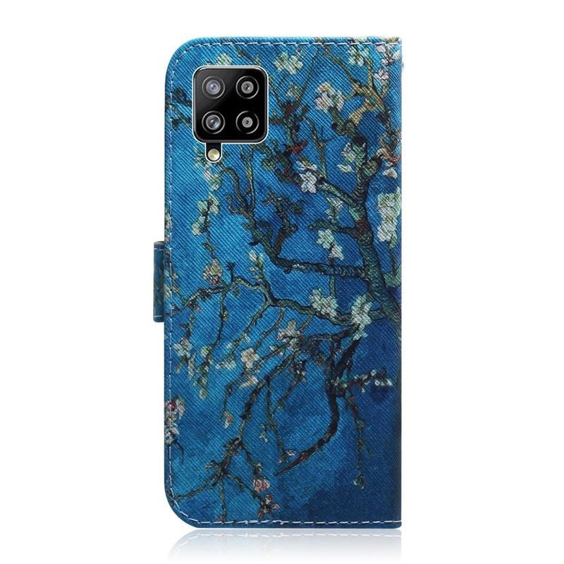 Patte PU bőr pénztárca tok Samsung Galaxy A42 5G - fa virágokkal