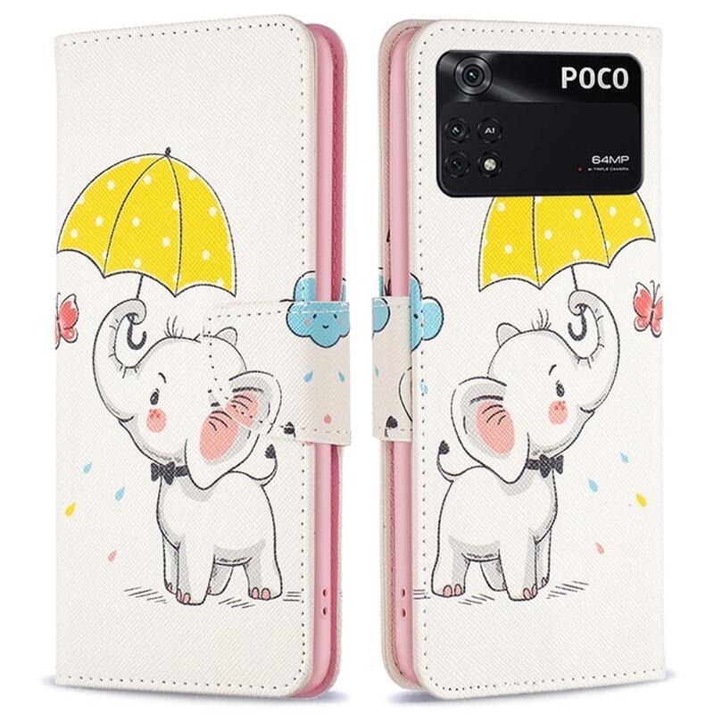 Patte PU bőr pénztárca tok Xiaomi Poco M4 Pro 4G - elefánt esernyővel