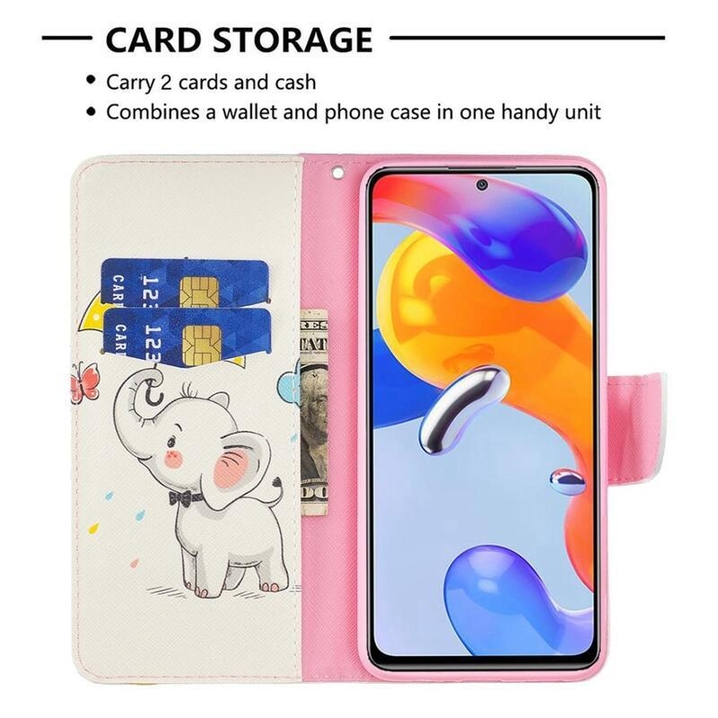 Patte PU bőr pénztárca tok Xiaomi Poco M4 Pro 4G - elefánt esernyővel