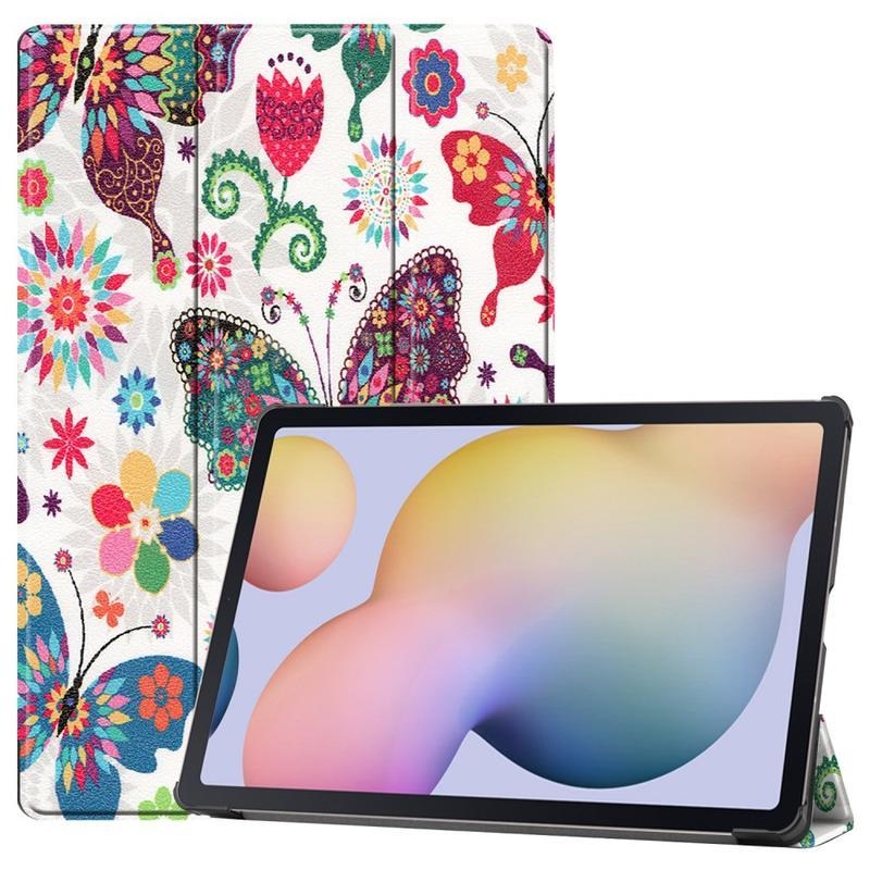 Patte PU bőr pénztárca tok Samsung Galaxy Tab S7 Plus tablethez - virágok és pillangók