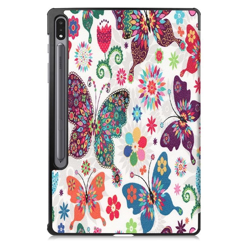 Patte PU bőr pénztárca tok Samsung Galaxy Tab S7 Plus tablethez - virágok és pillangók