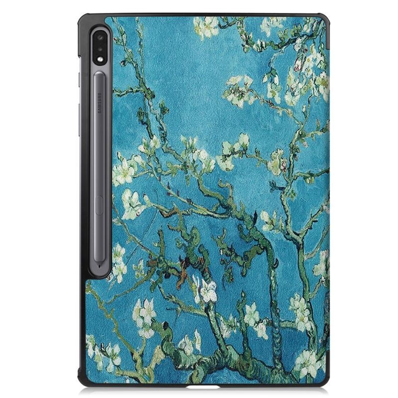 Patte PU bőr pénztárca tok tablethez Samsung Galaxy Tab S7 Plus - fa virágokkal