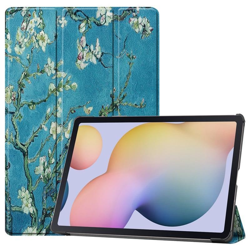 Patte PU bőr pénztárca tok tablethez Samsung Galaxy Tab S7 Plus - fa virágokkal