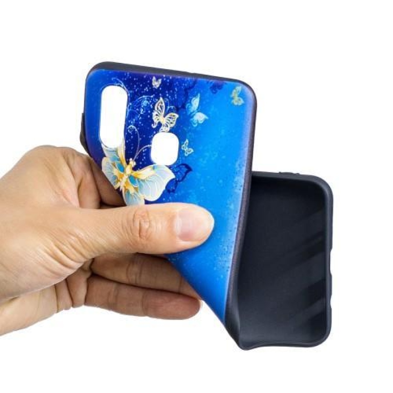 Mintás gél tok Samsung Galaxy A30 készülékhez - kék és arany pillangó