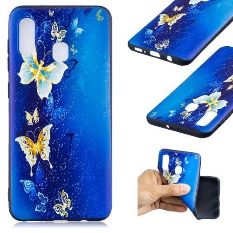 Mintás gél tok Samsung Galaxy A30 készülékhez - kék és arany pillangó