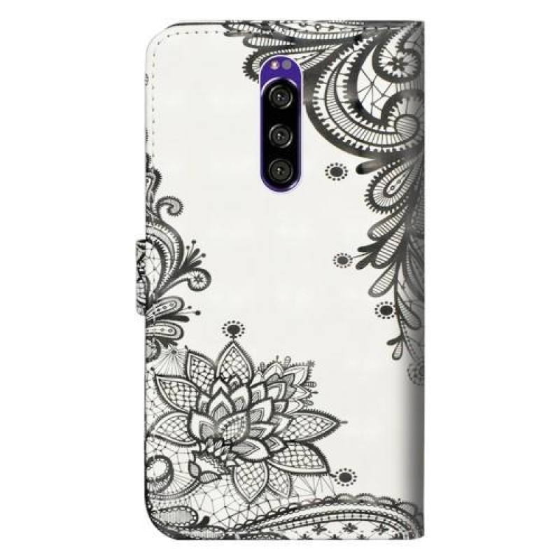 Mintás PU bőr tok Sony Xperia 1 - virágokhoz