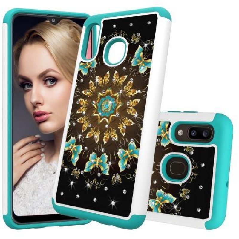 Mintás tartós borító Samsung Galaxy A20 / Galaxy A30 mobiltelefonhoz - virágok és pillangók