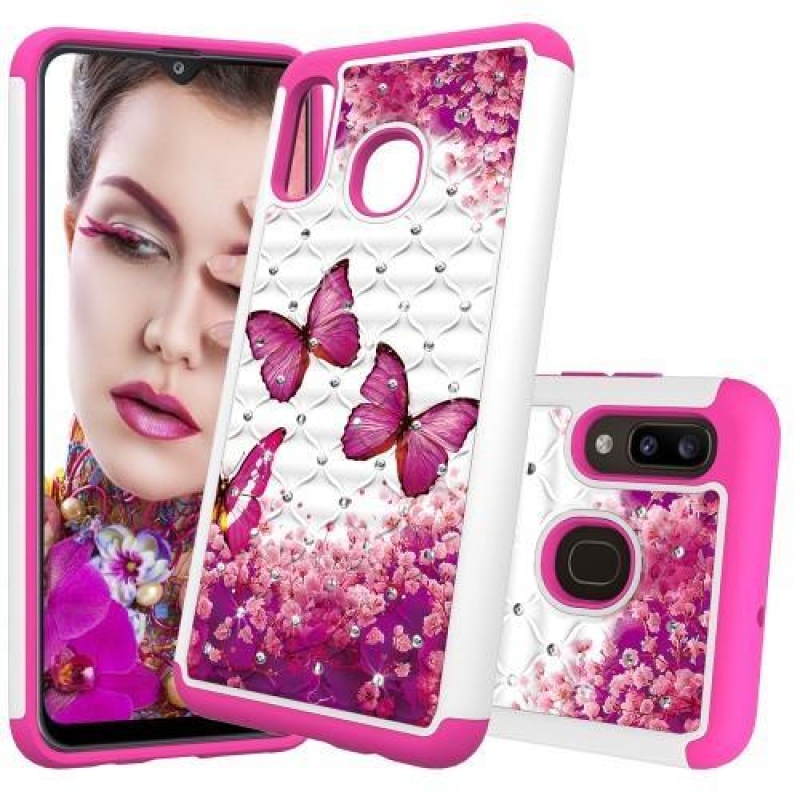 Mintás tartós borító a mobil Samsung Galaxy A20 / Galaxy A30 készülékhez - rózsaszín pillangók