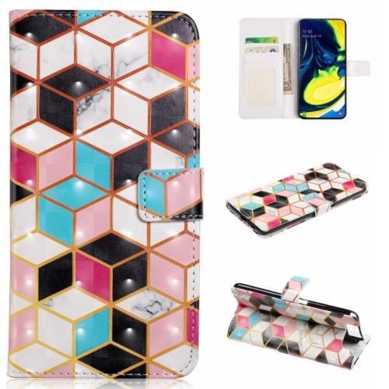 Mintás PU bőr pénztárca tok Samsung Galaxy A80-hoz - geometrikus
