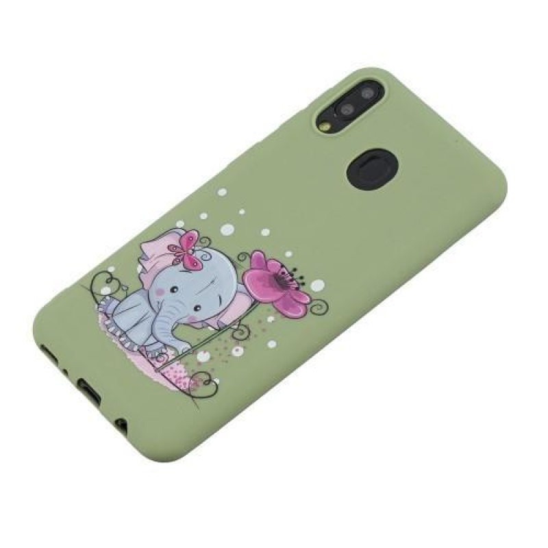 Mintás matt gél tok Samsung Galaxy M20-hoz - zöld / elefánt