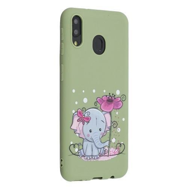 Mintás matt gél tok Samsung Galaxy M20-hoz - zöld / elefánt