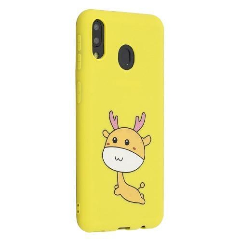 Mintás matt zselés tok Samsung Galaxy M20-hoz - sárga / szarvas