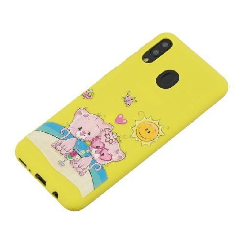 Mintás matt zselés tok Samsung Galaxy M20-hoz - sárga / medve