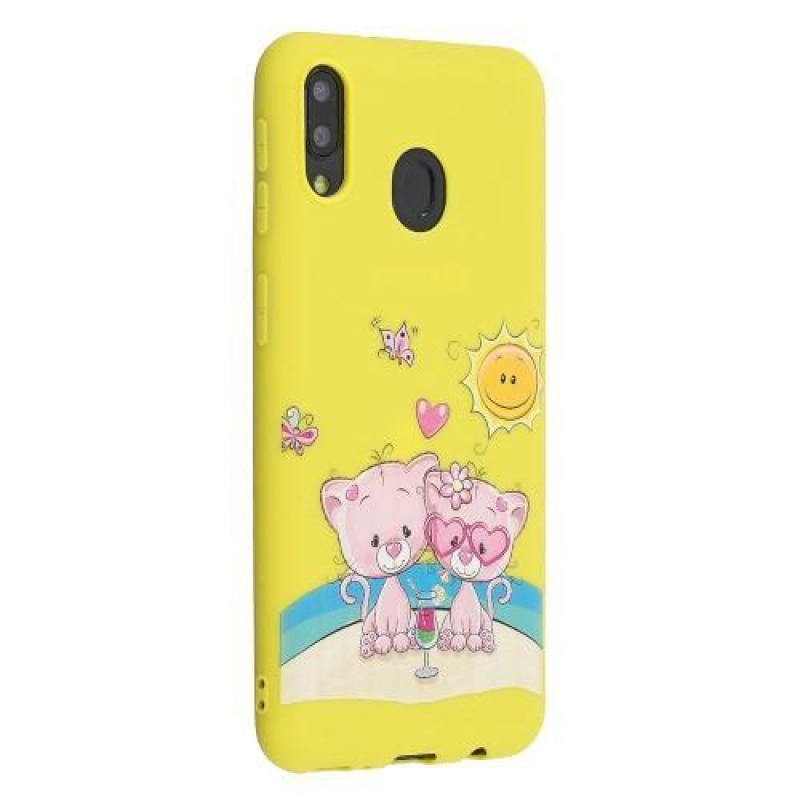 Mintás matt zselés tok Samsung Galaxy M20-hoz - sárga / medve