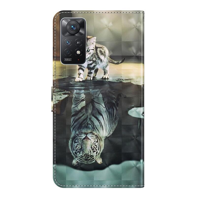 Nyomtatás pénztárca tok Xiaomi Redmi Note 11 4G/Note 11S 4G - macska és tigris tükörkép