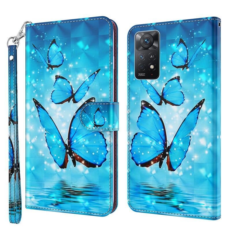 Nyomtatott pénztárca tok Xiaomi Redmi Note 11 4G/Note 11S 4G - kék pillangókhoz