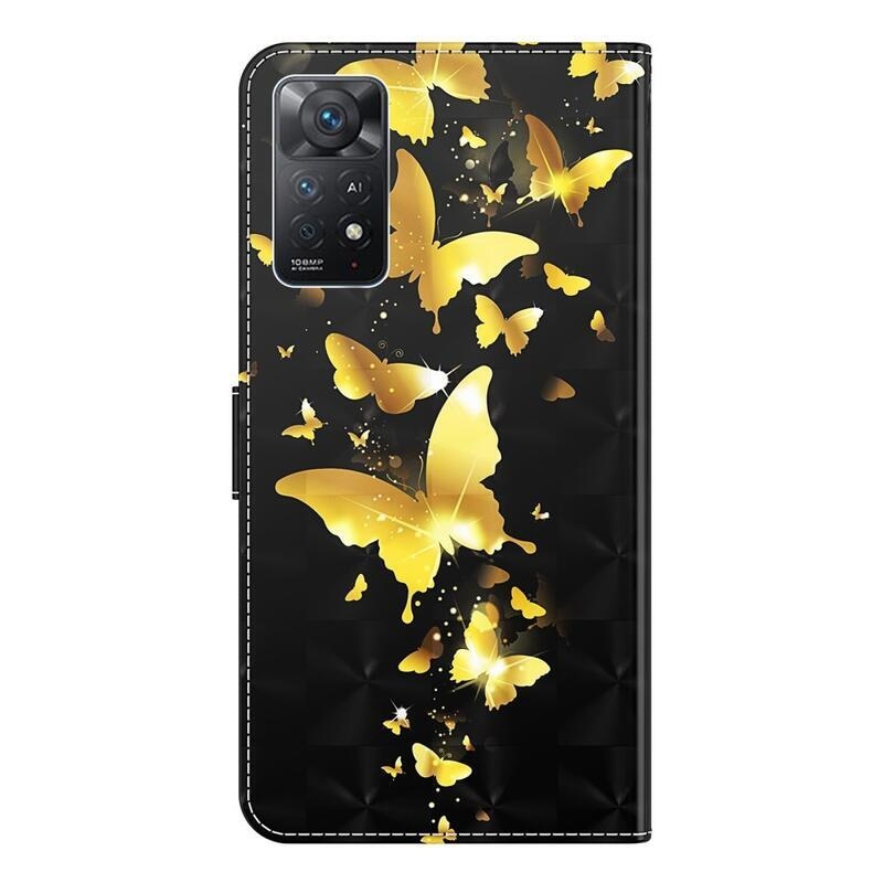 Nyomtatott pénztárca tok Xiaomi Redmi Note 11 4G/Note 11S 4G - arany pillangókhoz