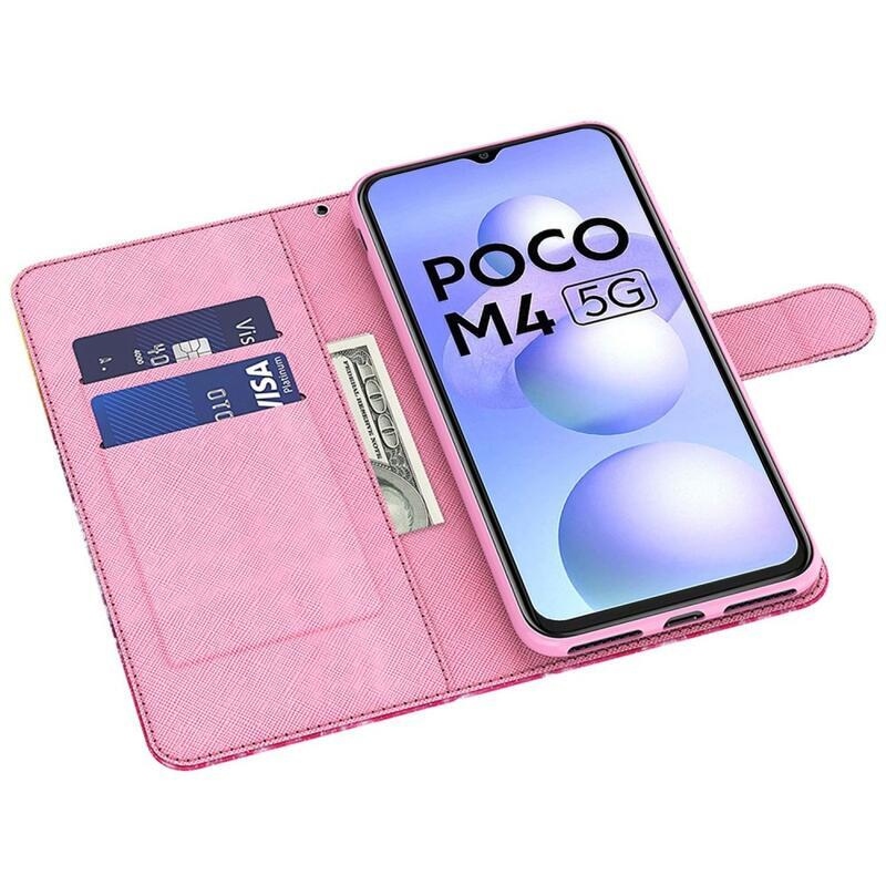 Nyomtatott pénztárca tok a Xiaomi Poco M4 5G számára - kasmír minta