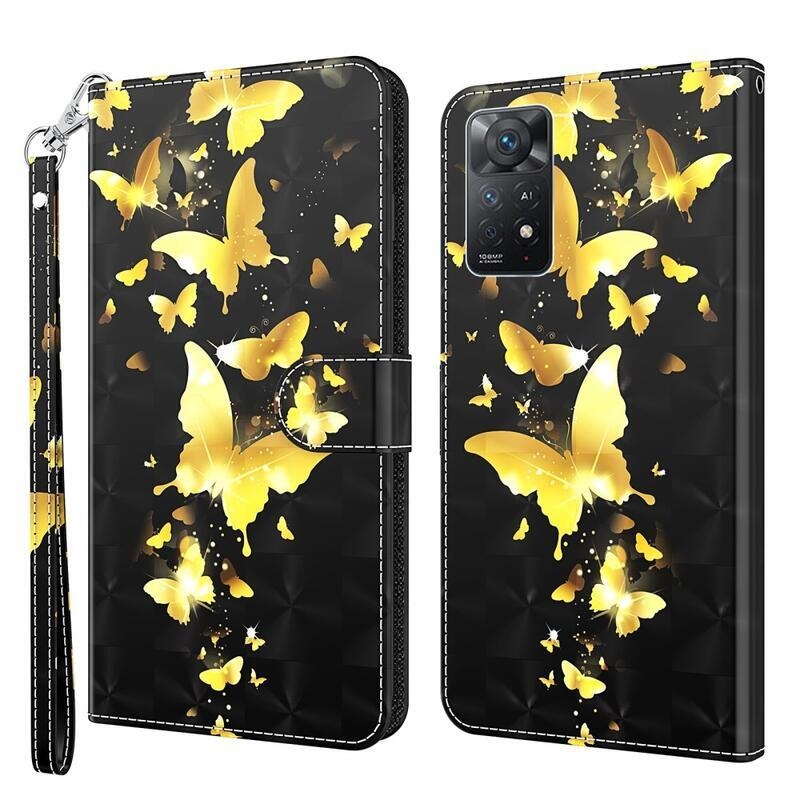 Nyomtatott pénztárca tok Xiaomi Redmi Note 11 Pro 4G/5G - arany pillangókhoz