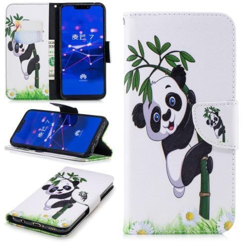 Patty PU bőr flip tok állvánnyal a Huawei Mate 20 Lite-hoz - panda bambuszon