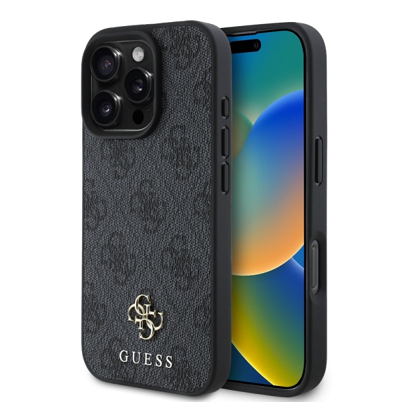 Guess PU 4G kis fém logós MagSafe hátlap iPhone 16 Pro szürke szürkéhez
