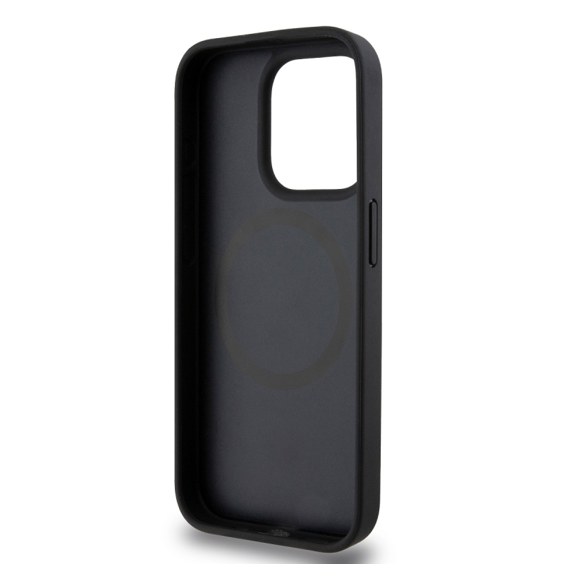 DKNY PU bőr Ismétlődő mintás Stack Logo Magsafe hátlap iPhone 14 Pro Max-hoz fekete