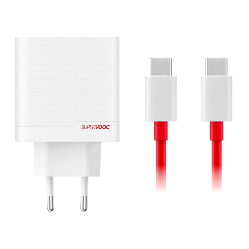 OnePlus SUPERVOOC 80W GaN Dual USB-A + USB-C utazási töltő + USB-C/USB-C kábel Fehér