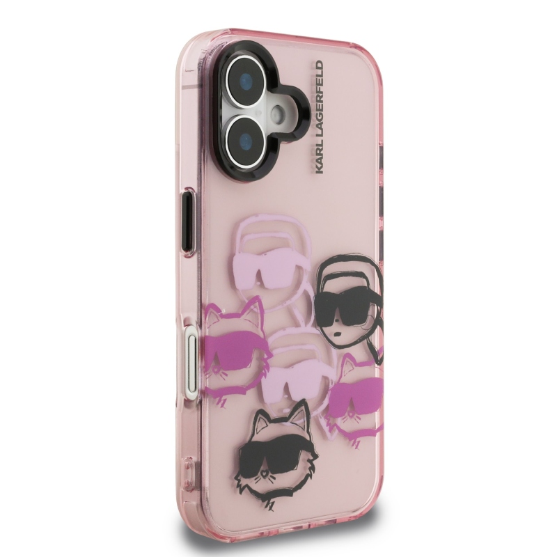 Karl Lagerfeld IML Multi K&CH Heads hátlapi borító iPhone 16 rózsaszínű készülékhez