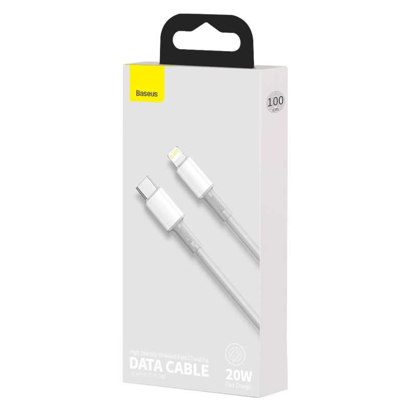 Baseus High Density Braided Series gyors töltő adatkábel USB-C - világítás 20W 1m fehér