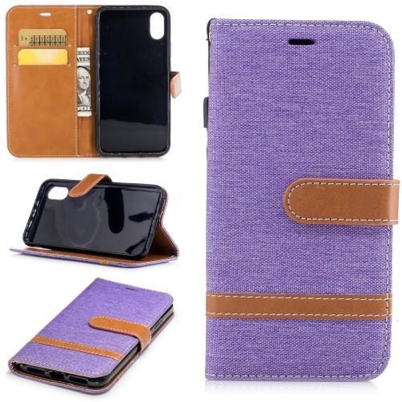 Textil/PU bőr tok iPhone X készülékhez - lila