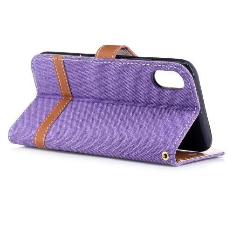 Textil/PU bőr tok iPhone X készülékhez - lila
