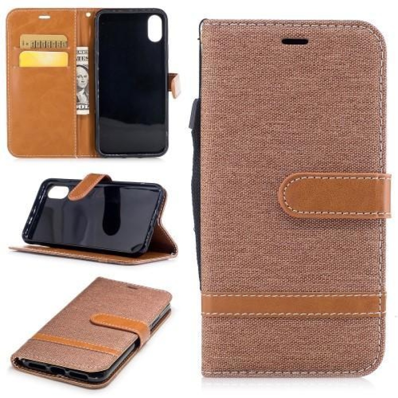 Textil/PU bőr tok iPhone X készülékhez - khaki színben