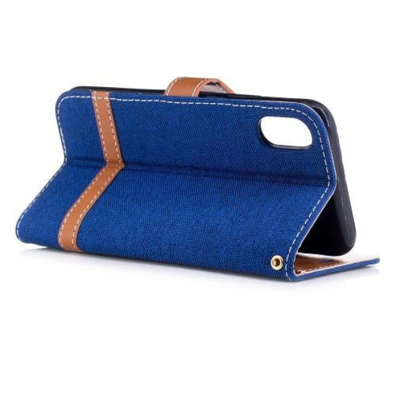 Textil/PU bőr tok iPhone X készülékhez - kék