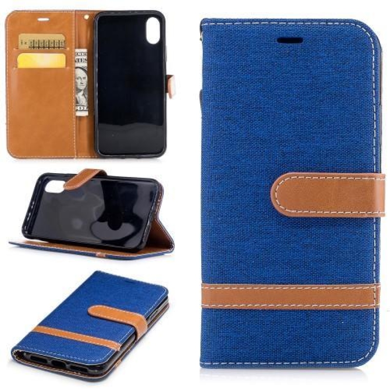 Textil/PU bőr tok iPhone X készülékhez - kék