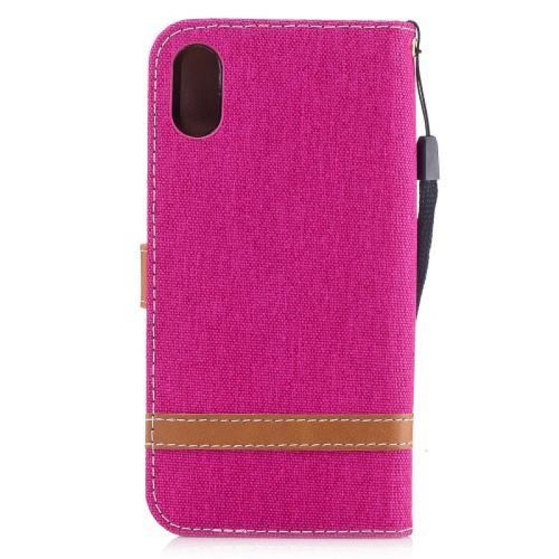 Tárca textil/PU bőr tok iPhone X készülékhez - rózsaszín