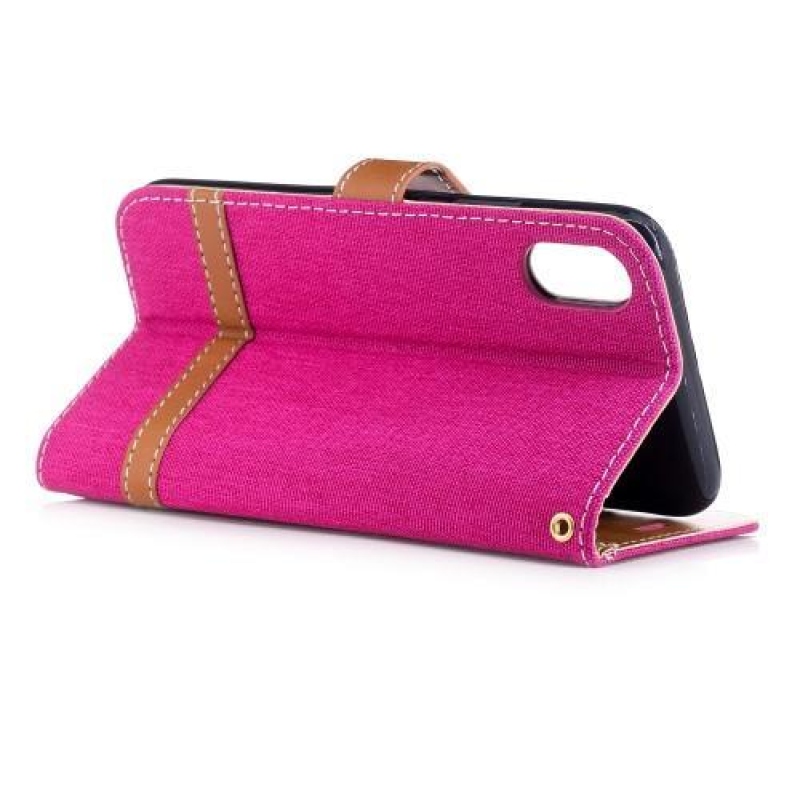 Tárca textil/PU bőr tok iPhone X készülékhez - rózsaszín