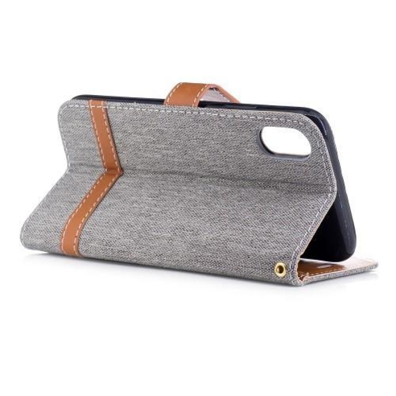 Textil/PU bőr tok iPhone X készülékhez - szürke