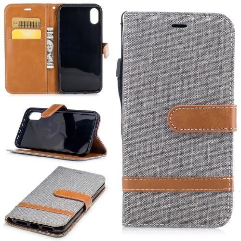 Textil/PU bőr tok iPhone X készülékhez - szürke