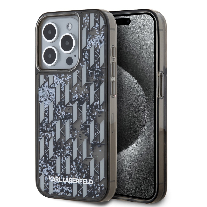 Karl Lagerfeld Liquid Glitter Monogram Monogram Gradient Back Cover az iPhone 15 Pro Max készülékhez Fekete