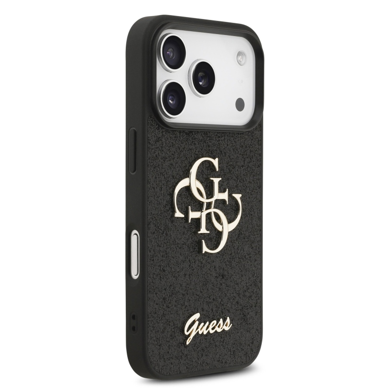 Guess PU Fixed Glitter 4G fém logó hátlap iPhone 17 Pro Fekete
